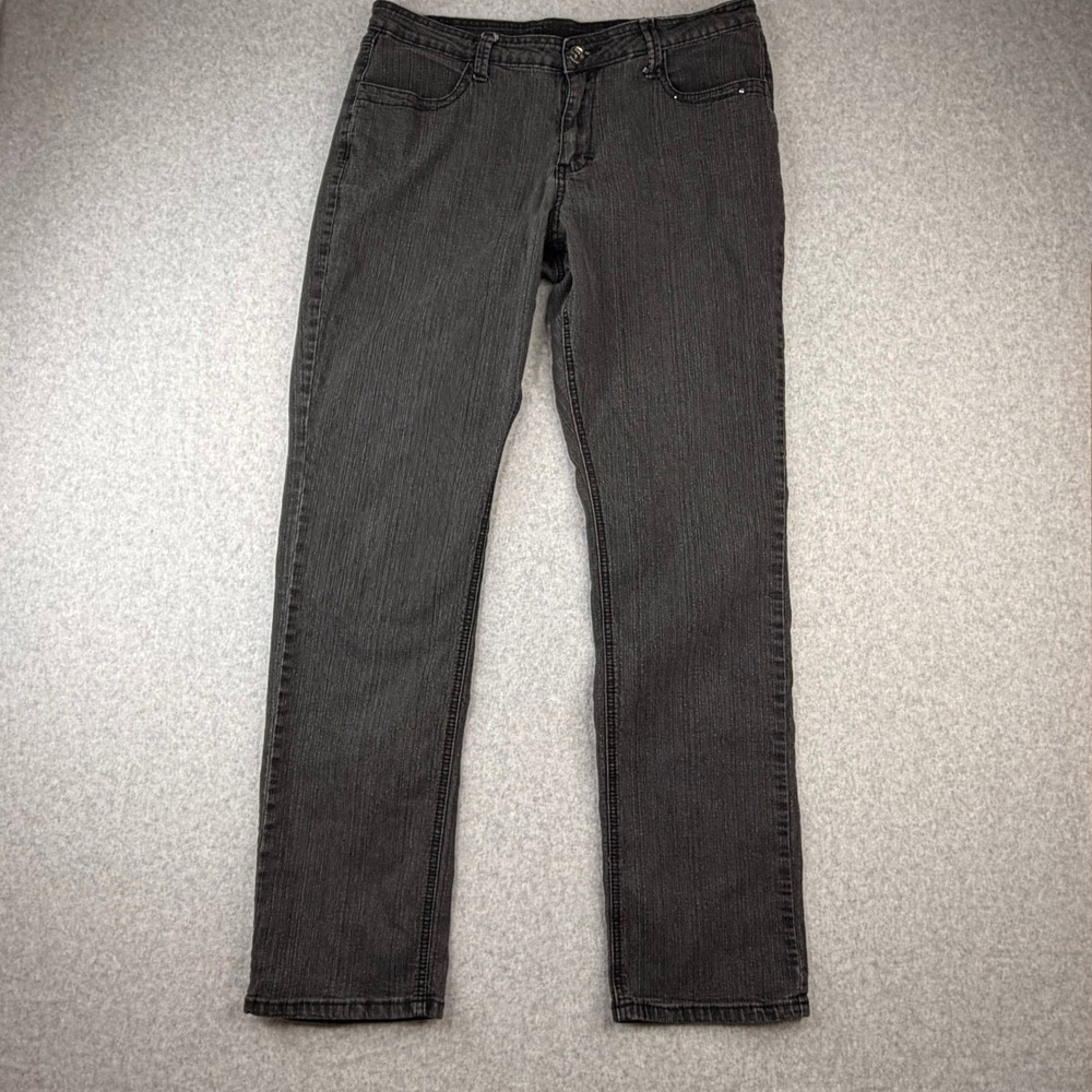 Revolt Black Straight Leg‎ Denim Jeans Rhinestone Pocket Detail Size 12